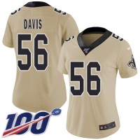 Nike New Orleans Saints #56 DeMario Davis Gold Women's Stitched NFL Limited Inverted Legend 100th Season Jersey