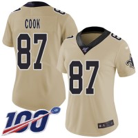 Nike New Orleans Saints #87 Jared Cook Gold Women's Stitched NFL Limited Inverted Legend 100th Season Jersey