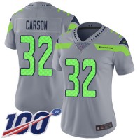 Nike Seattle Seahawks #32 Chris Carson Silver Women's Stitched NFL Limited Inverted Legend 100th Season Jersey