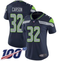 Nike Seattle Seahawks #32 Chris Carson Steel Blue Team Color Women's Stitched NFL 100th Season Vapor Limited Jersey