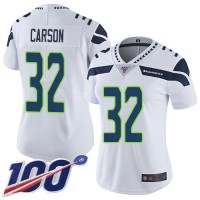 Nike Seattle Seahawks #32 Chris Carson White Women's Stitched NFL 100th Season Vapor Limited Jersey