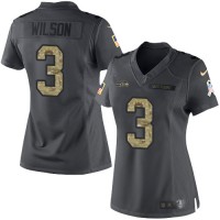 Nike Seattle Seahawks #3 Russell Wilson Black Women's Stitched NFL Limited 2016 Salute to Service Jersey