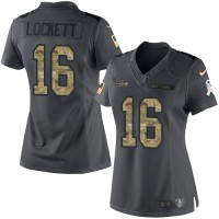 Nike Seattle Seahawks #16 Tyler Lockett Black Women's Stitched NFL Limited 2016 Salute to Service Jersey