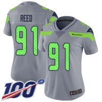 Nike Seattle Seahawks #91 Jarran Reed Silver Women's Stitched NFL Limited Inverted Legend 100th Season Jersey
