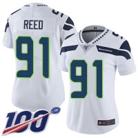 Nike Seattle Seahawks #91 Jarran Reed White Women's Stitched NFL 100th Season Vapor Limited Jersey