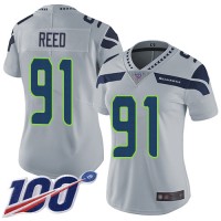 Nike Seattle Seahawks #91 Jarran Reed Grey Alternate Women's Stitched NFL 100th Season Vapor Limited Jersey