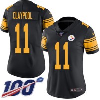 Nike Pittsburgh Steelers #11 Chase Claypool Black Women's Stitched NFL Limited Rush 100th Season Jersey