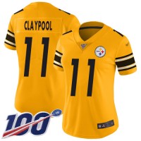 Nike Pittsburgh Steelers #11 Chase Claypool Gold Women's Stitched NFL Limited Inverted Legend 100th Season Jersey