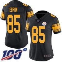Nike Pittsburgh Steelers #85 Eric Ebron Black Women's Stitched NFL Limited Rush 100th Season Jersey