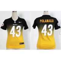 Nike Pittsburgh Steelers #43 Troy Polamalu Black/Yellow Women's Stitched NFL Elite Fadeaway Fashion Jersey