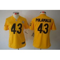 Nike Pittsburgh Steelers #43 Troy Polamalu Gold Women's Stitched NFL Limited Jersey