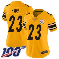 Nike Pittsburgh Steelers #23 Joe Haden Gold Women's Stitched NFL Limited Inverted Legend 100th Season Jersey