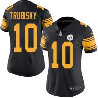 Nike Pittsburgh Steelers #10 Mitchell Trubisky Black Women's Stitched NFL Limited Rush Jersey