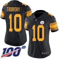 Nike Pittsburgh Steelers #10 Mitchell Trubisky Black Women's Stitched NFL Limited Rush 100th Season Jersey