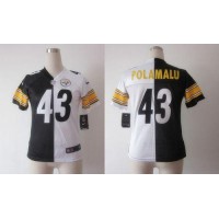 Nike Pittsburgh Steelers #43 Troy Polamalu Black/White Women's Stitched NFL Elite Split Jersey