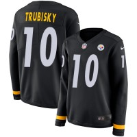 Nike Pittsburgh Steelers #10 Mitchell Trubisky Black Team Color Women's Stitched NFL Limited Therma Long Sleeve Jersey