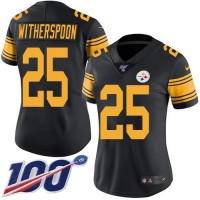 Nike Pittsburgh Steelers #25 Ahkello Witherspoon Black Women's Stitched NFL Limited Rush 100th Season Jersey