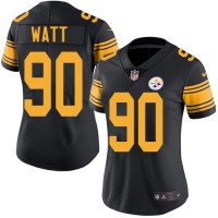 Nike Pittsburgh Steelers #90 T. J. Watt Black Women's Stitched NFL Limited Rush Jersey