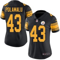 Nike Pittsburgh Steelers #43 Troy Polamalu Black Women's Stitched NFL Limited Rush Jersey