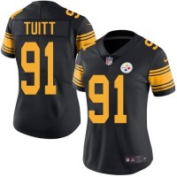 Nike Pittsburgh Steelers #91 Stephon Tuitt Black Women's Stitched NFL Limited Rush Jersey