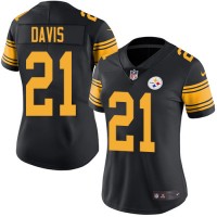 Nike Pittsburgh Steelers #21 Sean Davis Black Women's Stitched NFL Limited Rush Jersey