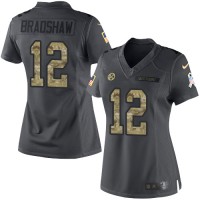 Nike Pittsburgh Steelers #12 Terry Bradshaw Black Women's Stitched NFL Limited 2016 Salute to Service Jersey