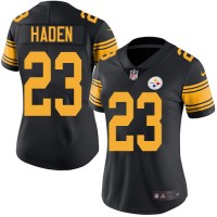 Nike Pittsburgh Steelers #23 Joe Haden Black Women's Stitched NFL Limited Rush Jersey