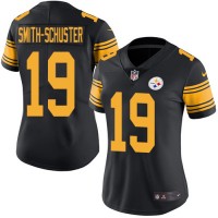 Nike Pittsburgh Steelers #19 JuJu Smith-Schuster Black Women's Stitched NFL Limited Rush Jersey