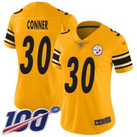 Nike Pittsburgh Steelers #30 James Conner Gold Women's Stitched NFL Limited Inverted Legend 100th Season Jersey