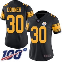 Nike Pittsburgh Steelers #30 James Conner Black Women's Stitched NFL Limited Rush 100th Season Jersey