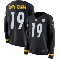 Nike Pittsburgh Steelers #19 JuJu Smith-Schuster Black Team Color Women's Stitched NFL Limited Therma Long Sleeve Jersey