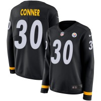 Nike Pittsburgh Steelers #30 James Conner Black Team Color Women's Stitched NFL Limited Therma Long Sleeve Jersey