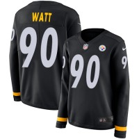 Nike Pittsburgh Steelers #90 T. J. Watt Black Team Color Women's Stitched NFL Limited Therma Long Sleeve Jersey