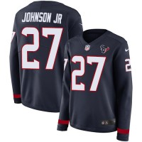 Nike Houston Texans #27 Duke Johnson Jr Navy Blue Team Color Women's Stitched NFL Limited Therma Long Sleeve Jersey
