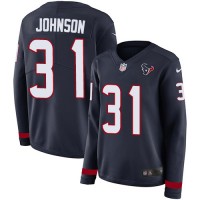 Nike Houston Texans #31 David Johnson Navy Blue Team Color Women's Stitched NFL Limited Therma Long Sleeve Jersey