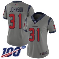 Nike Houston Texans #31 David Johnson Gray Women's Stitched NFL Limited Inverted Legend 100th Season Jersey