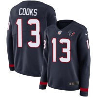 Nike Houston Texans #13 Brandin Cooks Navy Blue Team Color Women's Stitched NFL Limited Therma Long Sleeve Jersey