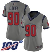 Nike Houston Texans #90 Jadeveon Clowney Gray Women's Stitched NFL Limited Inverted Legend 100th Season Jersey