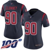 Nike Houston Texans #90 Jadeveon Clowney Navy Blue Women's Stitched NFL Limited Rush 100th Season Jersey