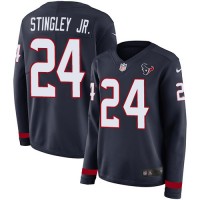 Nike Houston Texans #24 Derek Stingley Jr. Navy Blue Team Color Women's Stitched NFL Limited Therma Long Sleeve Jersey