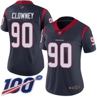 Nike Houston Texans #90 Jadeveon Clowney Navy Blue Team Color Women's Stitched NFL 100th Season Vapor Limited Jersey