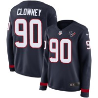 Nike Houston Texans #90 Jadeveon Clowney Navy Blue Team Color Women's Stitched NFL Limited Therma Long Sleeve Jersey
