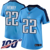 Nike Tennessee Titans #22 Derrick Henry Light Blue Women's Stitched NFL Limited Rush 100th Season Jersey