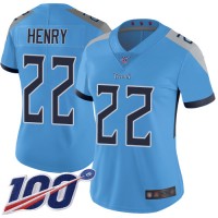 Nike Tennessee Titans #22 Derrick Henry Light Blue Alternate Women's Stitched NFL 100th Season Vapor Limited Jersey