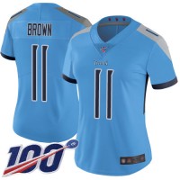 Nike Tennessee Titans #11 A.J. Brown Light Blue Alternate Women's Stitched NFL 100th Season Vapor Limited Jersey