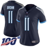 Nike Tennessee Titans #11 A.J. Brown Navy Blue Team Color Women's Stitched NFL 100th Season Vapor Limited Jersey