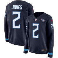 Nike Tennessee Titans #2 Julio Jones Navy Blue Team Color Women's Stitched NFL Limited Therma Long Sleeve Jersey