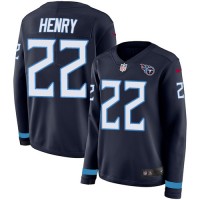 Nike Tennessee Titans #22 Derrick Henry Navy Blue Team Color Women's Stitched NFL Limited Therma Long Sleeve Jersey