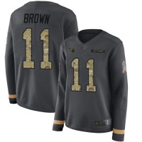 Nike Tennessee Titans #11 A.J. Brown Anthracite Salute to Service Women's Stitched NFL Limited Therma Long Sleeve Jersey