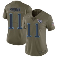 Nike Tennessee Titans #11 A.J. Brown Olive Women's Stitched NFL Limited 2017 Salute to Service Jersey